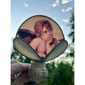 Vintage Cherub Angel Night Light Stained Glass Raphael Victorian Cottagecore